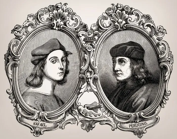 Framed Print : Raffael da Urbino and his teacher Pietro Perugino