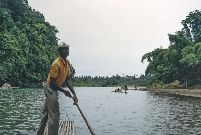 Framed Print : Rafting on the Rio Grande, Port Antonio, Jamaica, Caribbean 1970 Man pushes raft down river through tropical rainforest, Central America Framed Print : Rafting on the Rio Grande, Port Antonio, Jamaica, Caribbean 1970 Man pushes raft down river through tropical rainforest, Central America