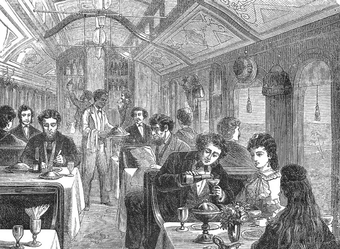 Framed Print : Railway restaurant in a wagon on the line from New York to San Francisco
