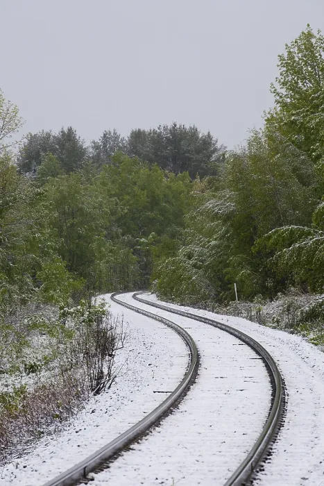 Framed Print : Railway tracks in snow, Eastern Townships