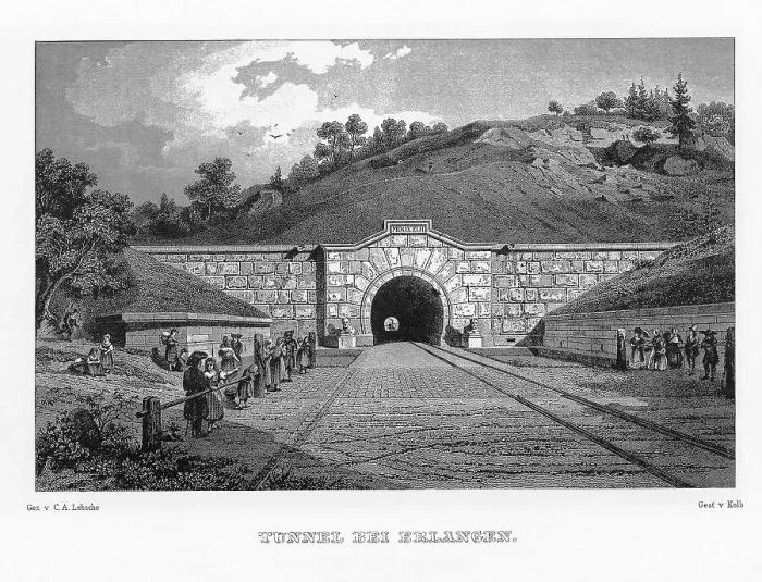 Framed Print : Railway tunnel, Erlangen, drawing of Lebschee