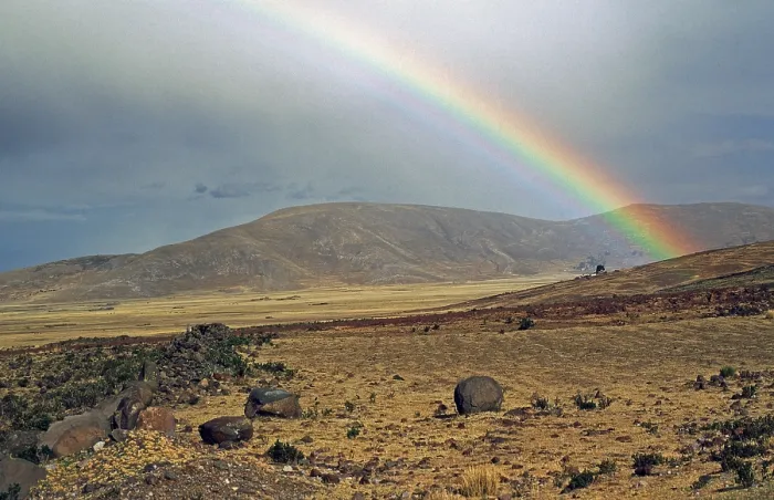 Framed Print : Rainbow, Andean highlands near Puno