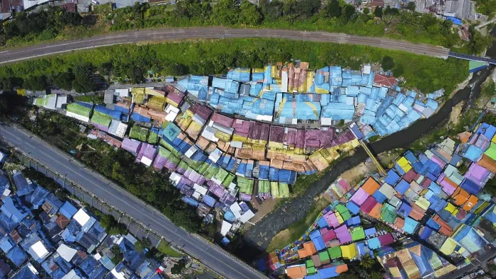 Framed Print : The rainbow village in Indonesia