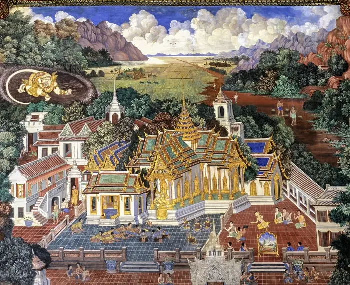 Framed Print : Ramakien, restored murals on the Phra Rabieng tour