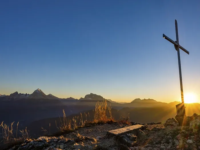Framed Print : Rauher Kopf summit cross at sunset