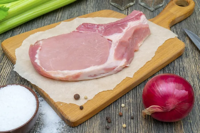 Framed Print : Raw pork steak