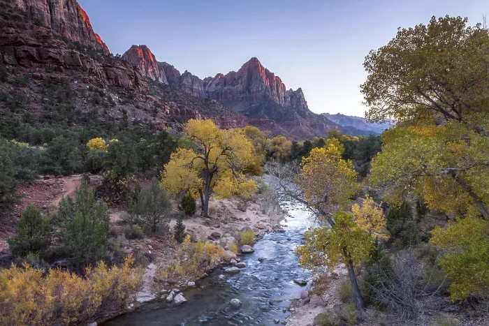 Framed Print : Last rays of the sun leaving the Virgin River Valley and surrounding mountains