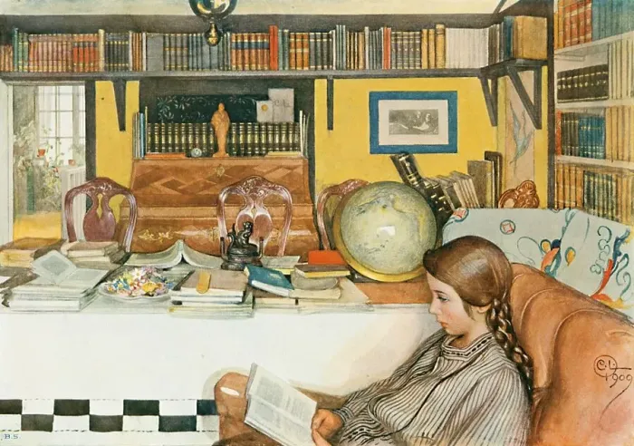 Framed Print : The reading room, historical illustration