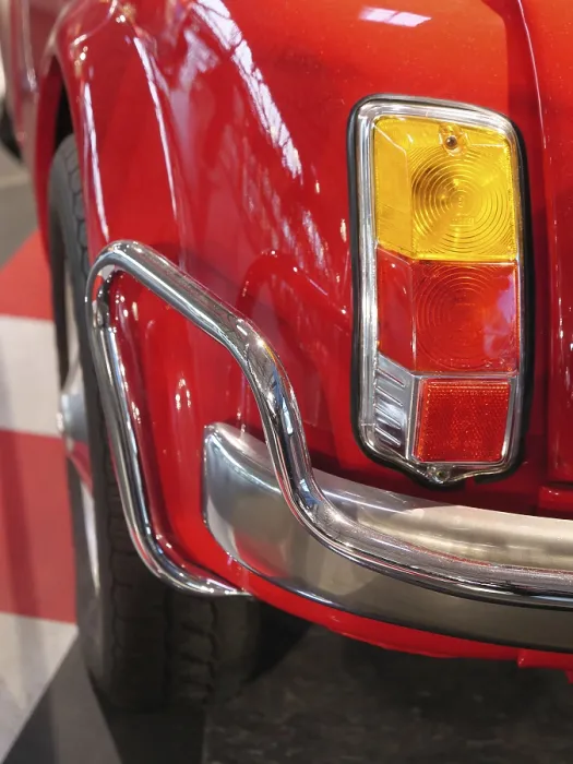Framed Print : Rear view of a red classic car with characteristic tail lights Framed Print : Rear view of a red classic car with characteristic tail lights