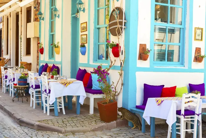 Framed Print : A reatautant in Bozcaada in Aegean see