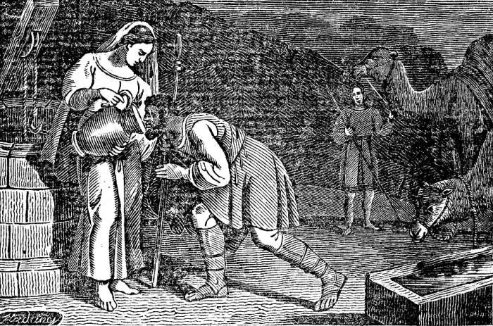 Framed Print : Rebekah fetches water from a well and gives the servant a drink