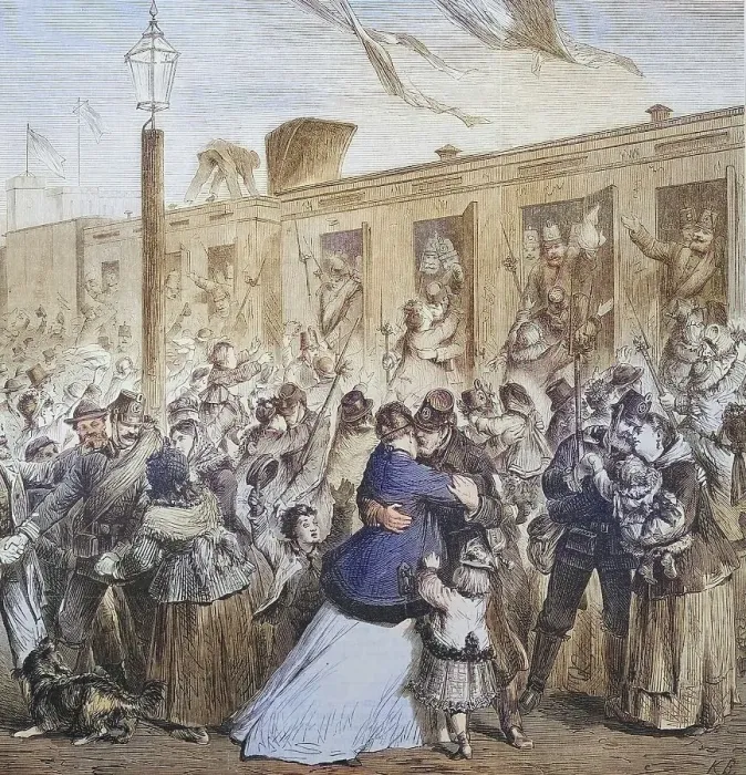 Framed Print : Reception of the Garde Landwehr battalion on Potsdamer train station in Berlin on 22 March 1871