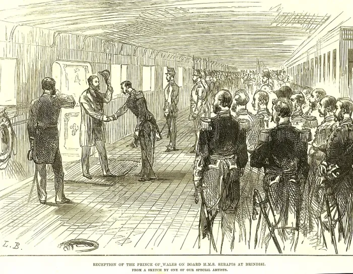 Framed Print : Reception of the Prince of Wale son board HMS Serapis at Brindisi, Italy, Europe