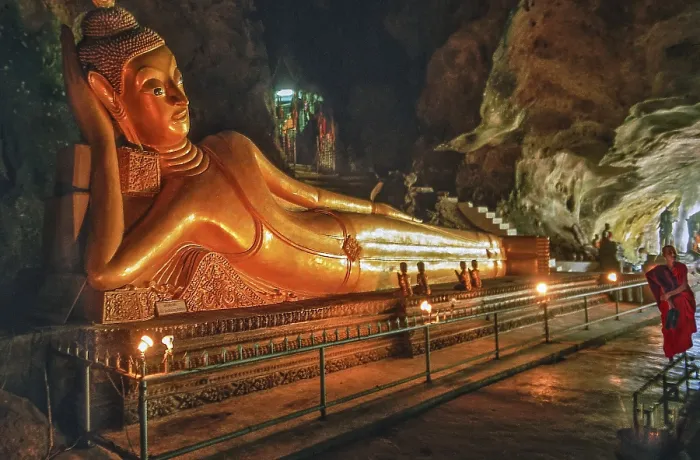 Framed Print : Reclining Buddha figure in the Monkey Cave Framed Print : Reclining Buddha figure in the Monkey Cave