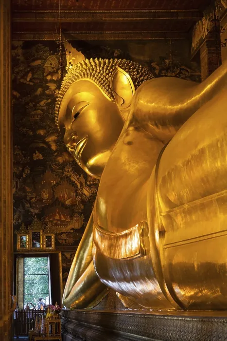 Framed Print : Reclining Buddha, golden statue