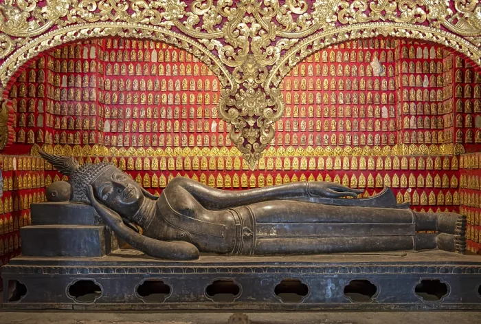 Framed Print : Reclining Buddha at Wat Xieng Thong
