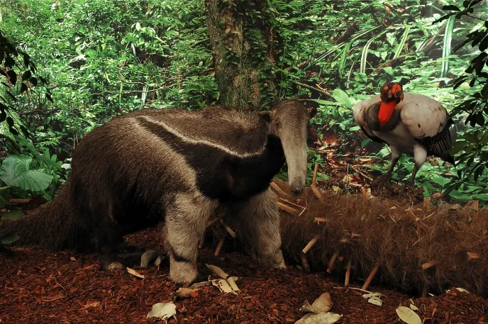 Framed Print : Reconstructed scene of a South American jungle with stuffed animals