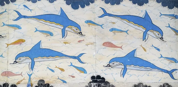 Framed Print : Reconstruction of the dolphin frescoes by Arthur Evans Framed Print : Reconstruction of the dolphin frescoes by Arthur Evans