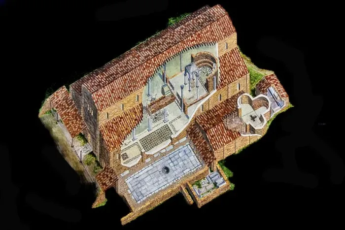 Framed Print : Reconstruction drawing, archaeological excavations from early Christian and Roman times