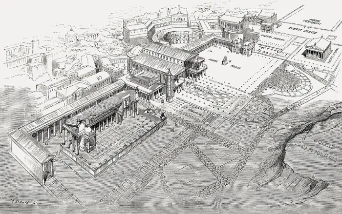 Framed Print : Reconstruction of the Imperial Fora in ancient Rome