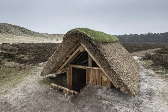 Framed Print : Reconstruction of an Iron Age house in the dunes of Amrum