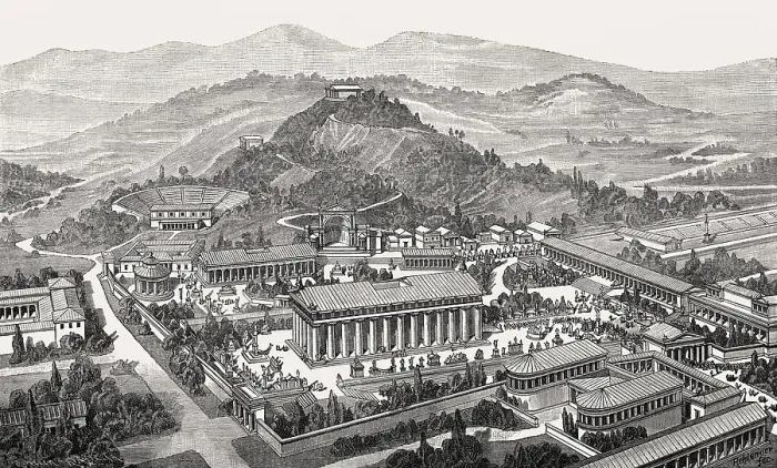 Framed Print : The reconstruction of Olympia in ancient Greece