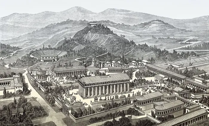 Framed Print : The reconstruction of Olympia in ancient Greece