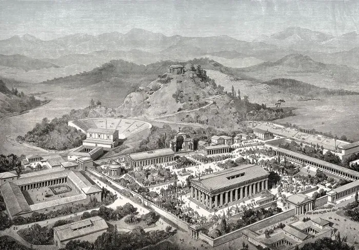 Framed Print : The reconstruction of Olympia in ancient Greece Framed Print : The reconstruction of Olympia in ancient Greece