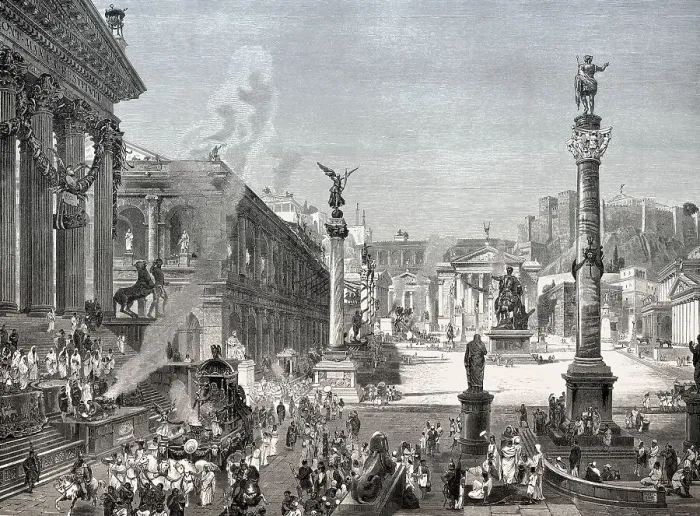 Framed Print : Reconstruction of the Roman Forum or Forum Romanum in ancient Rome
