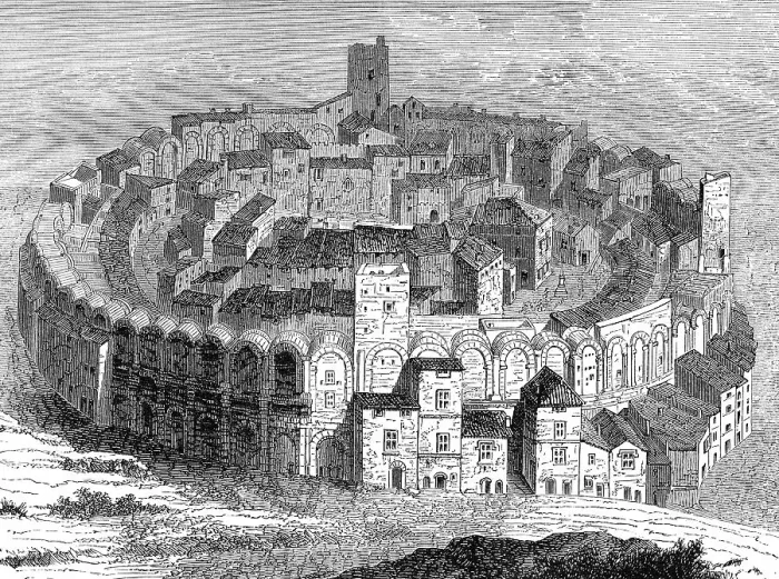 Framed Print : Reconstruction of the the Arles Amphitheatre in the 18th century