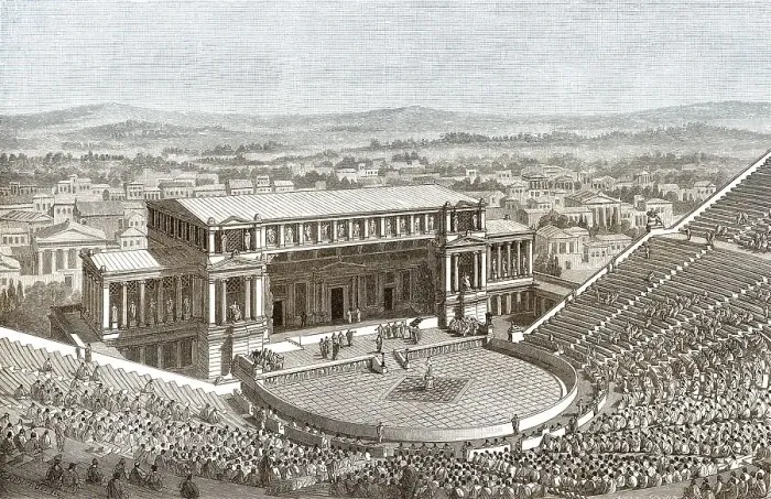 Framed Print : Reconstruction of the Theatre of Dionysus in ancient Athens