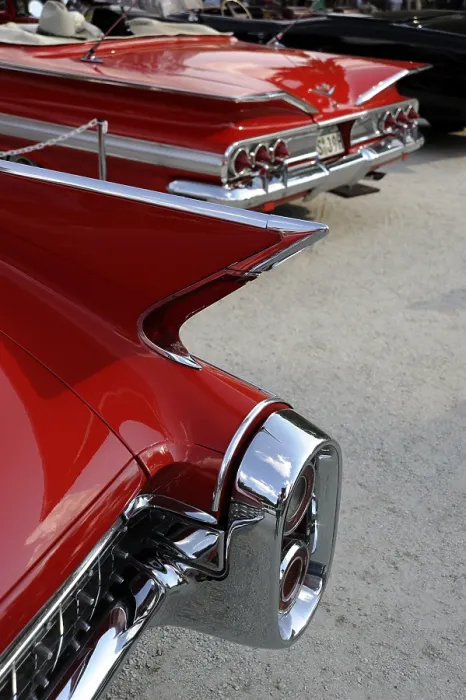 Framed Print : Detail of a red Cadillac