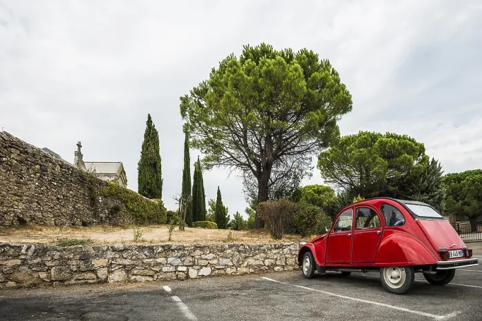 Framed Print : Red Citroen 2CV, classic car, Tourtour