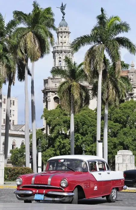 Framed Print : Red classic car, Gran Teatro de La Habana