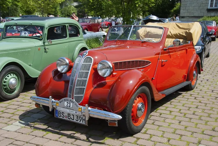 Framed Print : Red convertible with historic elegance Framed Print : Red convertible with historic elegance