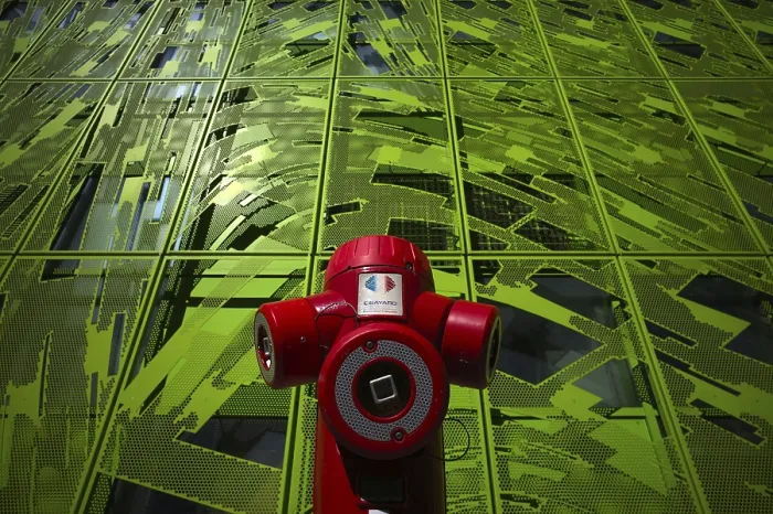 Framed Print : Red hydrant in front of Le Cube Verte