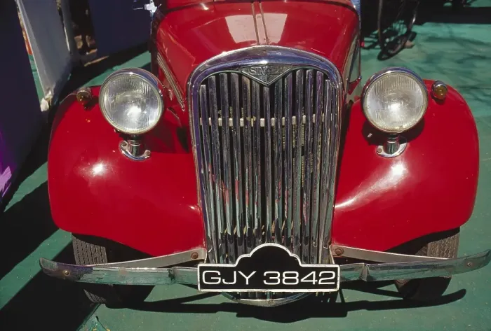 Framed Print : Red vintage car 1949, rajkot, gujarat, india Framed Print : Red vintage car 1949, rajkot, gujarat, india