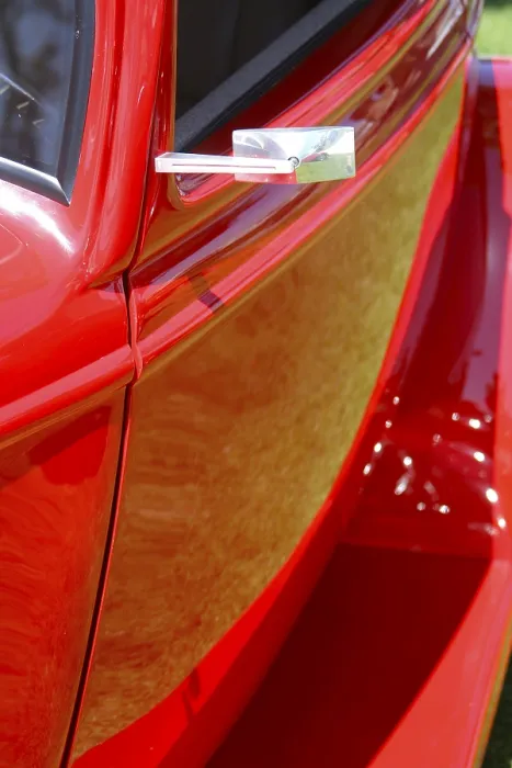 Framed Print : Red vintage car close-up