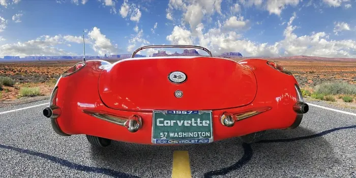 Framed Print : Red vintage Chevrolet Corvette Convertible 1957