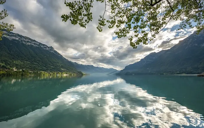 Framed Print : Reflection in Lake Brienz, Cloudy sky Framed Print : Reflection in Lake Brienz, Cloudy sky