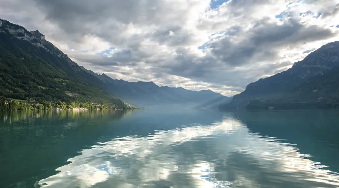 Framed Print : Reflection in Lake Brienz, Cloudy sky Framed Print : Reflection in Lake Brienz, Cloudy sky