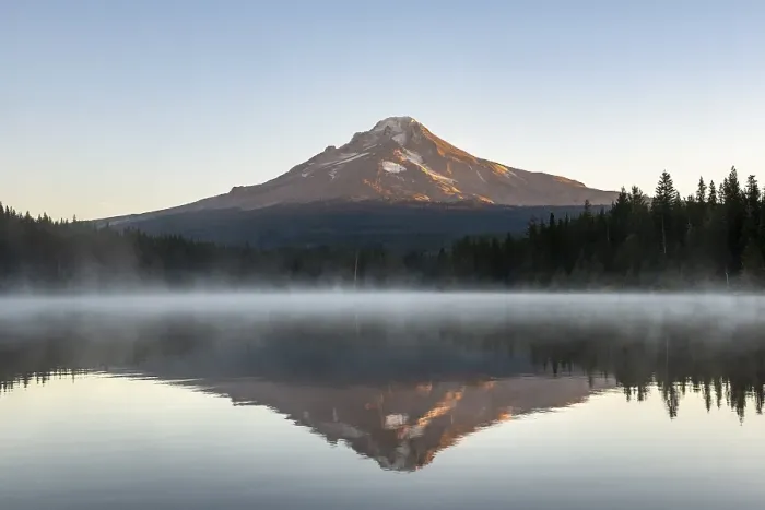 Framed Print : Reflection of Mt Hood volcano in Trillium Lake