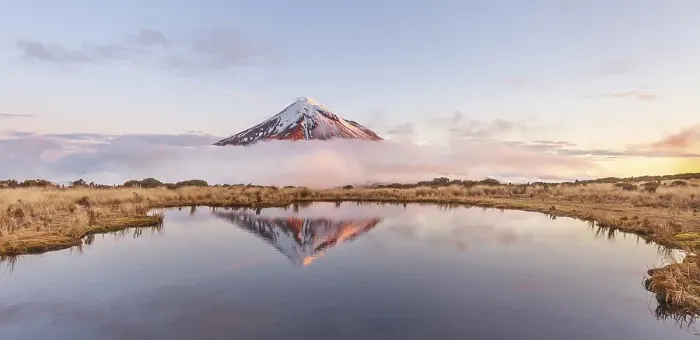 Framed Print : Reflection in Pouakai Tarn lake Framed Print : Reflection in Pouakai Tarn lake