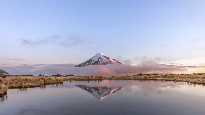 Framed Print : Reflection in Pouakai Tarn lake Framed Print : Reflection in Pouakai Tarn lake