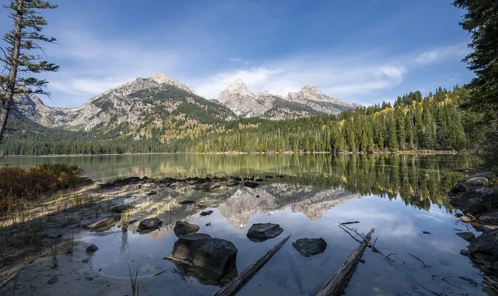 Framed Print : Reflection in Taggart Lake, view of the Teton Range