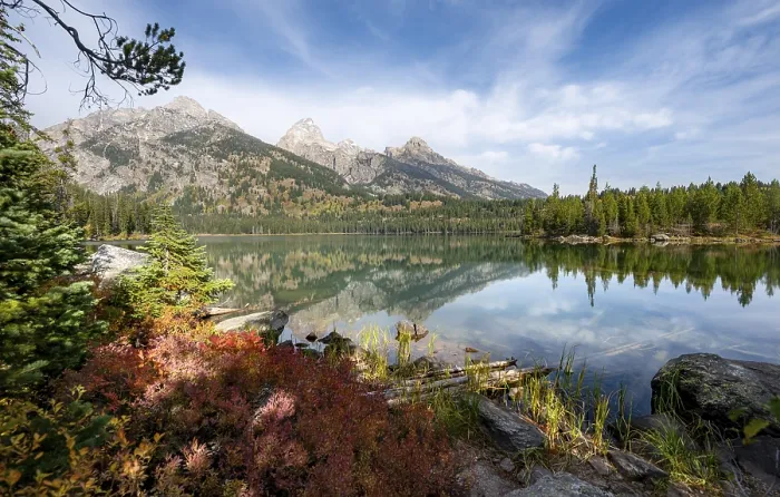 Framed Print : Reflection in Taggart Lake, view of the Teton Range