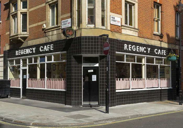 Framed Print : Regency cafe, Regency Street and Page Street corner