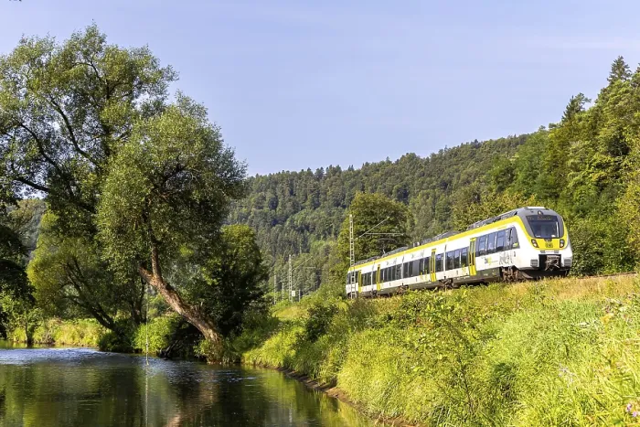 Framed Print : Regional train of Deutsche Bahn DB Regio of the type Bombardier Talent 2 on the Gaubahn in Sulz