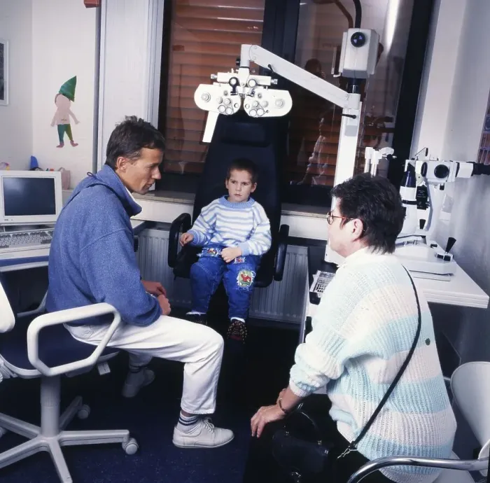 Framed Print : The regular check-up at the ophthalmologist