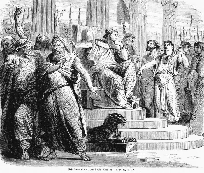 Framed Print : Rehoboam accepts evil advice, King Solomon Framed Print : Rehoboam accepts evil advice, King Solomon